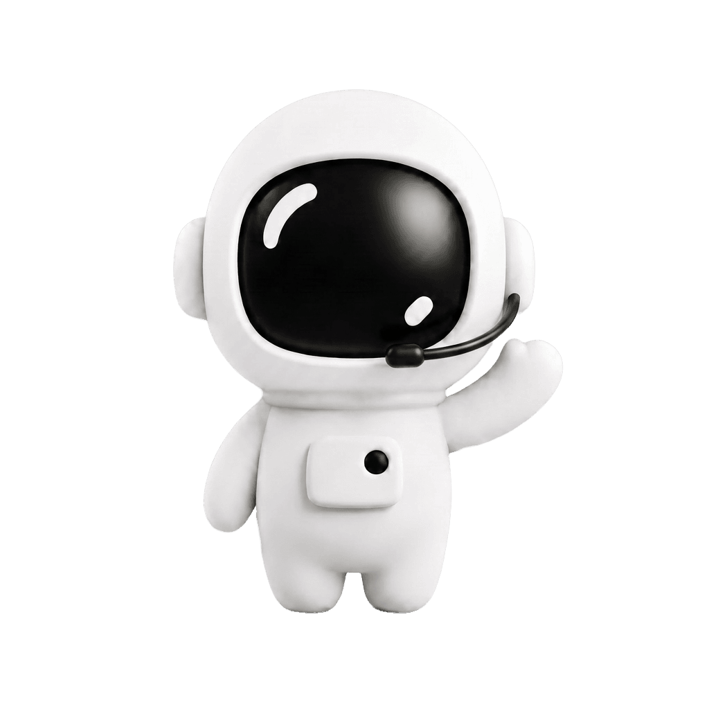 Milo the astronaut wearing a headset