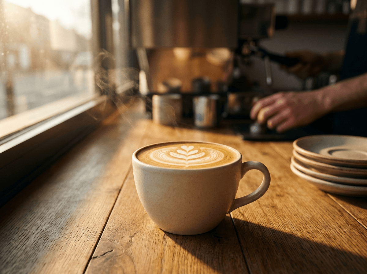 Studio imagery example: a cinematic café latte product shot