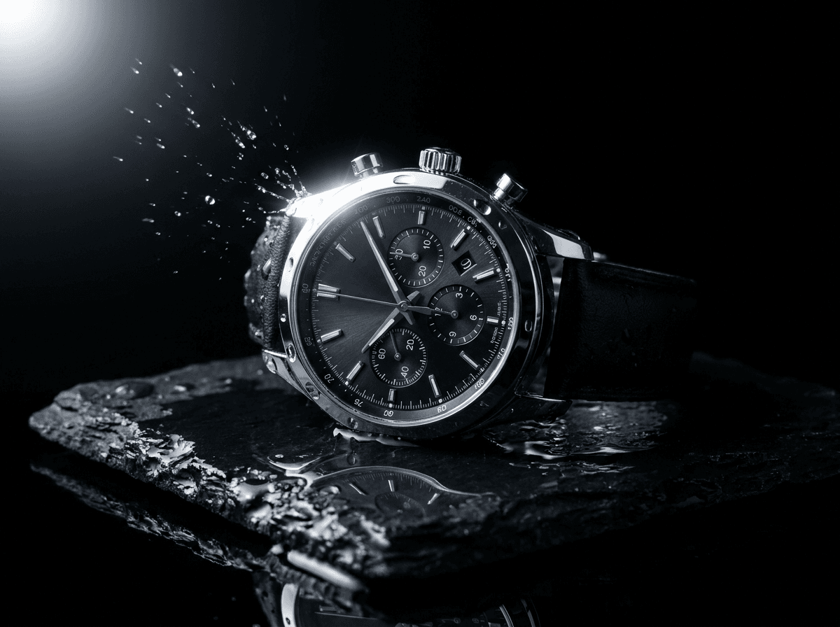 Studio imagery example: a dramatic luxury watch macro shot